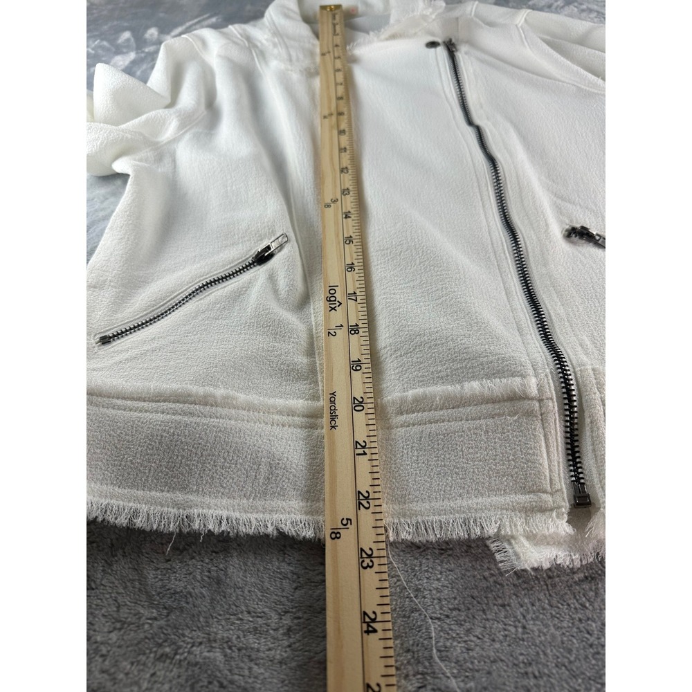Le Lis Moto Jacket XL Ivory Textured Frayed Trim Zip Front Lightweight Layering - Picture 9 of 10